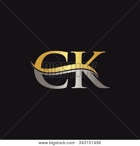 Initial Gold And Silver Letter Ck Logo Design With Black Background. Ck Logo Design.