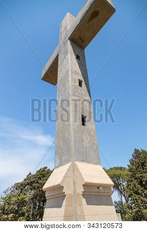 Cross Made Of Concrete On The Hill Filerimos Southwest Of The Capital Rhodes On Greek Island Rhodes