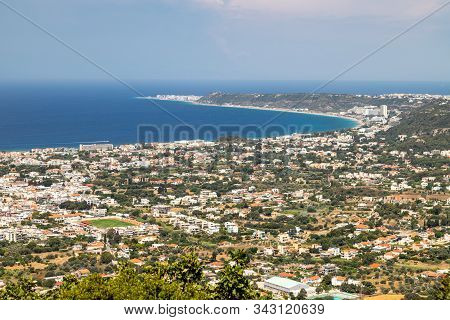 Panoramic View From The Hill Filerimos Southwest Of The Capital Rhodes On The Aegean Sea On Greek Is