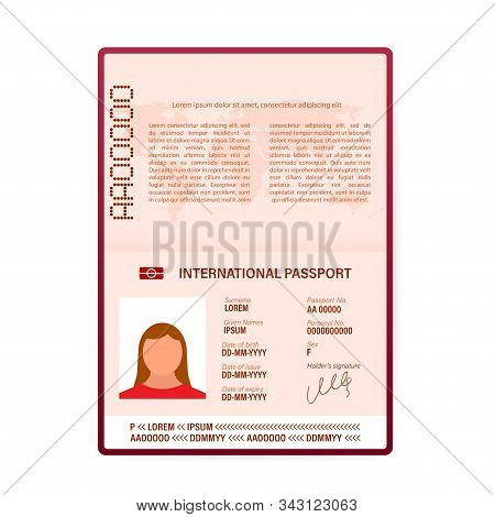 Blank Open Passport Template. International Passport With Sample Personal Data Page. Vector Stock Il