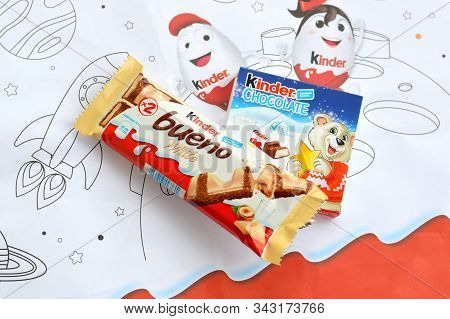 Kinder Chocolate Small Box For Kids And Bueno White Chocolate Bar Made By Ferrero Spa. Kinder Is A C