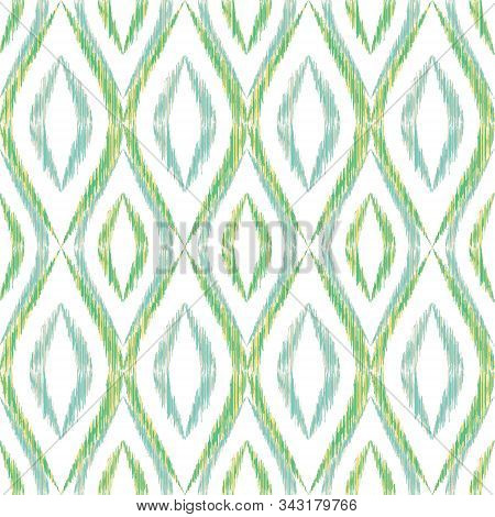 Ikat Ogee Seamless Vector Pattern Illustration. Ethnic Fabric Print Geometric Ikat Pattern. Cool Oge