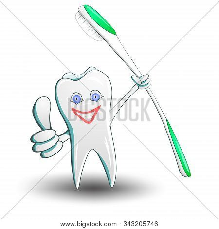 Cartoon Tooth Isolated On White Background. Smiling