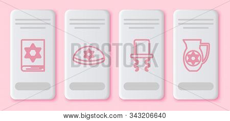 Set Line Jewish Torah Book, Jewish Kippah With Star Of David, Orthodox Jewish Hat With Sidelocks And