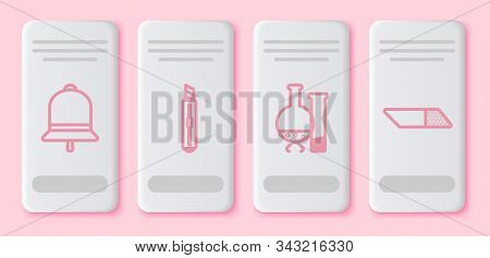 Set Line Ringing Bell, Stationery Knife, Test Tube And Flask Chemical Laboratory Test And Eraser Or 