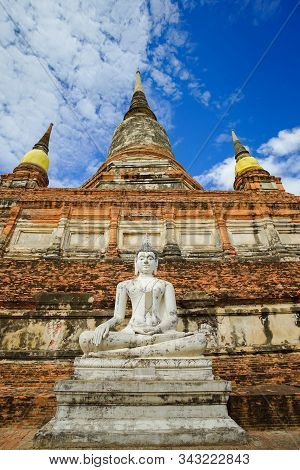 Beautiful Scene Of Wat Yai Chai Mongkhon (or Mongkhol), Ayuthaya, Thailand.