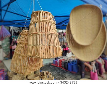 Bornean Fish Trap Made Of Bamboo And Rattan Sale On Marketplace Located In Sabah, Malaysia