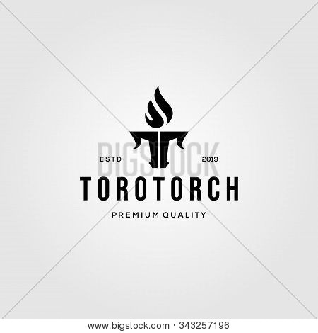 Letter T Torch And Toro Bull Logo Vector Illustration Design, Vintage Logo Inspiration