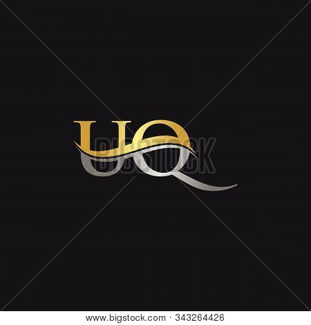 Gold And Silver Letter Uq Logo Design With Black Background. Uq Letter Logo Design