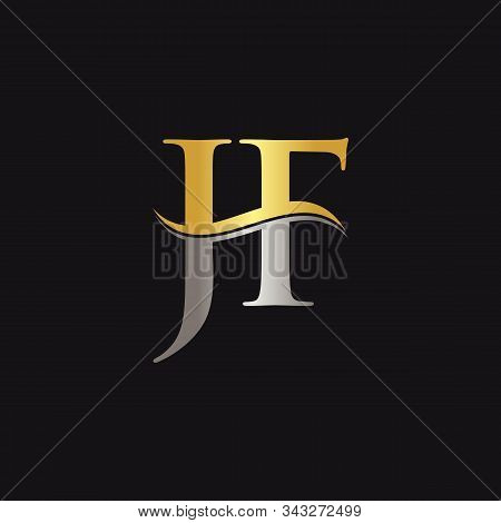 Initial Gold And Silver Letter Jf Logo Design With Black Background. Abstract Letter Jf Logo Design