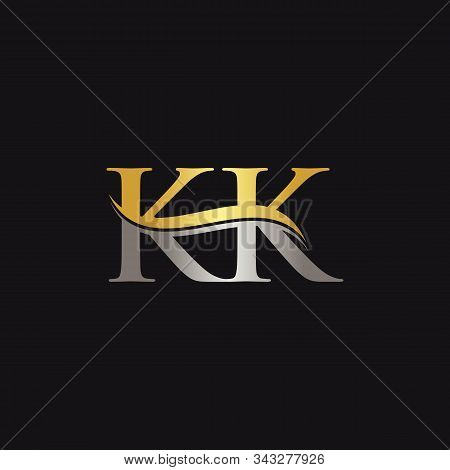 Initial Gold And Silver Letter Kk Logo Design With Black Background. Abstract Letter Kk Logo Design