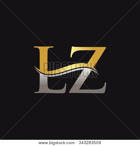 Initial Gold And Silver Letter Lz Logo Design With Black Background. Abstract Letter Lz Logo Design