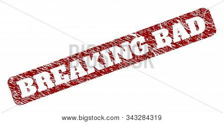 Flat Vector Breaking Bad Watermark With Scratched Style. Rounded Rough Rectangle Seal. Red Scratched