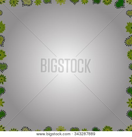 Vector. Foursquare Frames Doodles. Seamless. Picture In Yellow, White And Green Colors.