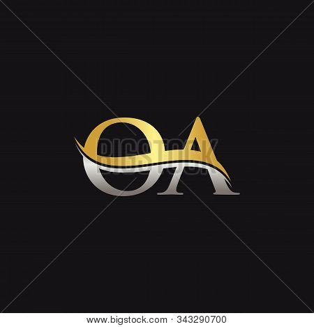Gold And Silver Letter Oa Logo Design With Black Background. Oa Letter Logo Design