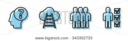 Set Line Users Group, Human Head With Question Mark, Ladder Leading To Cloud And User Of Man In Busi