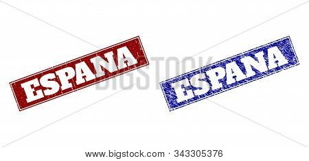 Rectangle Espana Seal Stamps. Blue And Red Distress Stamps With Espana Caption Inside Rectangle With