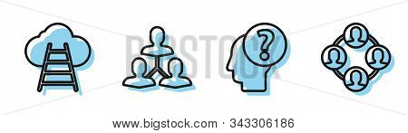 Set Line Human Head With Question Mark, Ladder Leading To Cloud, Project Team Base And Project Team 