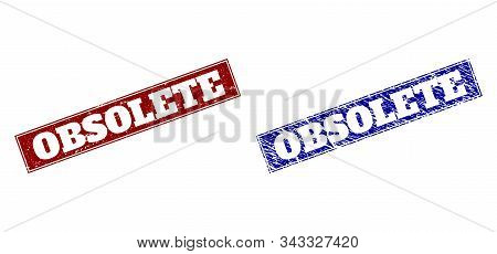 Rectangle Obsolete Watermarks. Blue And Red Grunge Watermarks With Obsolete Phrase Inside Rectangle 
