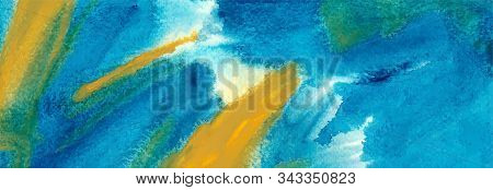Turquoise And Yellow Watercolor Vector Wallpaper. Blue Watercolor Banner Background. Hand Drawn Brus