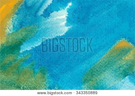 Blue And Green Watercolor Vector Background. Hand Drawn Turquoise Brush Strokes Painting. Aquarelle 