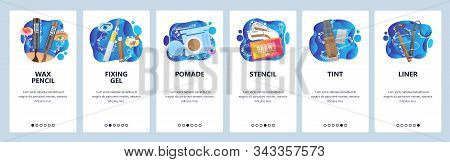 Makeup Accessories And Cosmetic, Beauty Salon, Wax Pencil, Tint, Liner, Pomade. Mobile App Onboardin