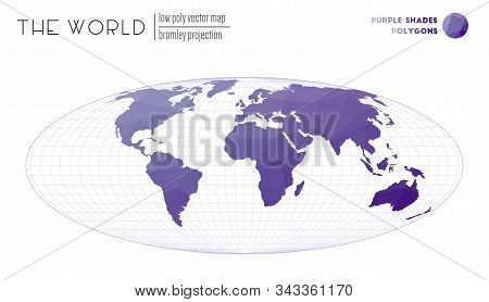 Abstract World Map. Bromley Projection Of The World. Purple Shades Colored Polygons. Neat Vector Ill