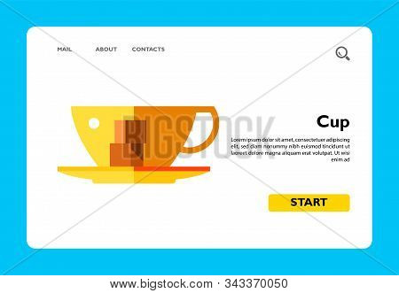 Multicolored Vector Icon Of Cup With Two Pieces Of Sugar On Saucer
