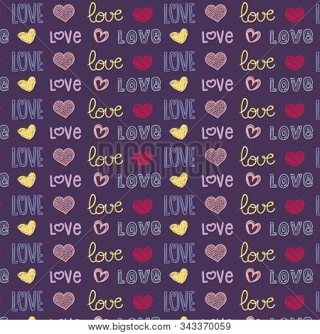 Seamless Bright Colorful Cute Pattern With Love, Hearts, Valentines Day