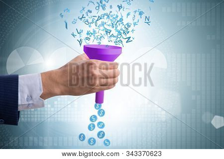 Data monetization concept with funnel and businessman