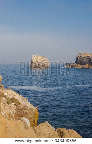 Papoa Cliffs And Sea In Peniche. Portugal