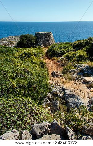 Stone Costruction, Coastal Path For Cipolliane Caves And Ciolo Bridge, Gagliano Del Capo, Puglia, It