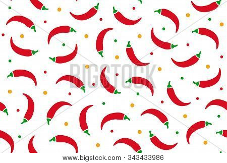 Chilli Pepper Background, Spicy Vegetable Seamless Pattern. Jalapeno Flat Icons. Mexican Food Vector