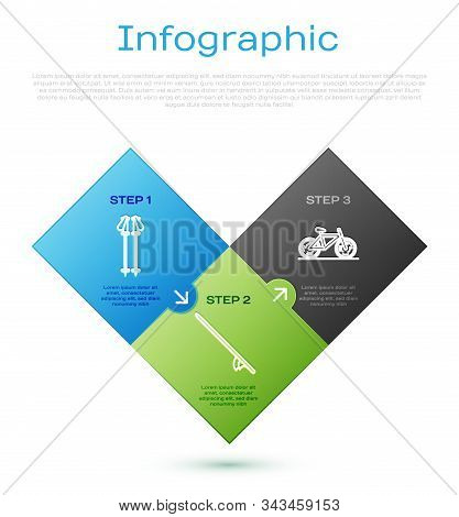 Set Line Ski Poles, Bicycle And Surfboard. Business Infographic Template. Vector