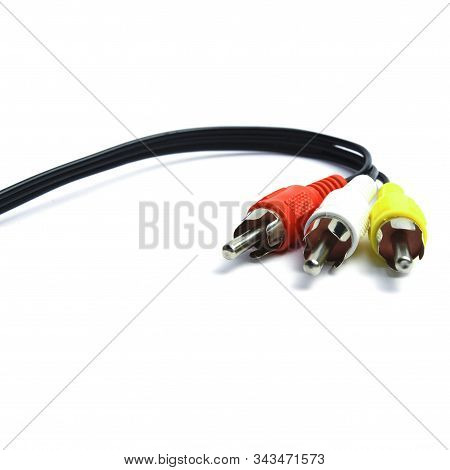 Isolated Wire Ends On A Clear Background.audio Video Cables Rca Connectors On A White Background For