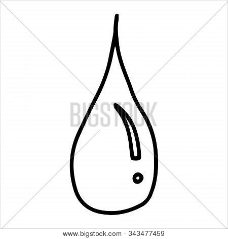 Water Drop Isolated On White Background. Hand Drawing Line. One Drop . Protect Water And The Environ