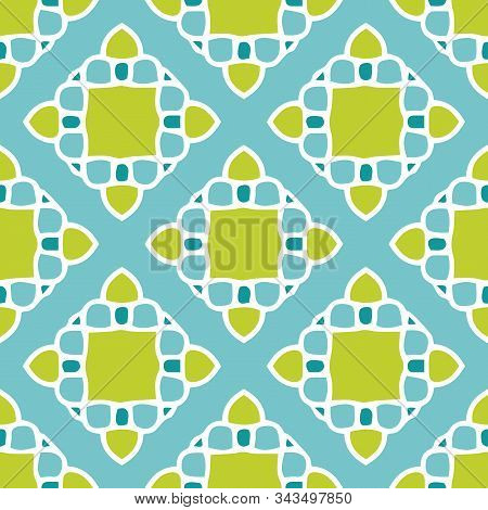Chartreuse And Teal Mosaic Tile Seamless Vector Pattern