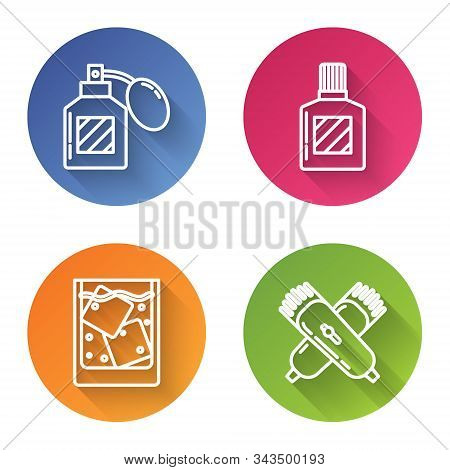 Set Line Aftershave, Aftershave, Glass Of Whiskey And Ice Cubes And Crossed Electrical Hair Clipper 