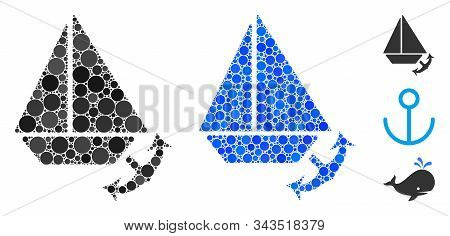 Seaport Mosaic Of Filled Circles In Variable Sizes And Color Tinges, Based On Seaport Icon. Vector F