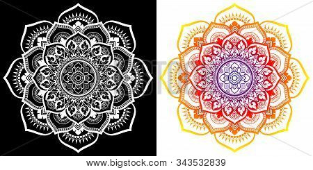 Mandala Pattern In Applied Thai Style. In Flower Petals, Yoga Template, Isolated Vector Illustration