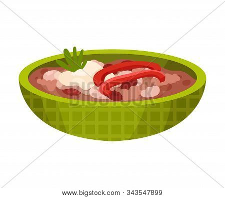 Traditional Mexican Food Served In Bowl Vector Illustration