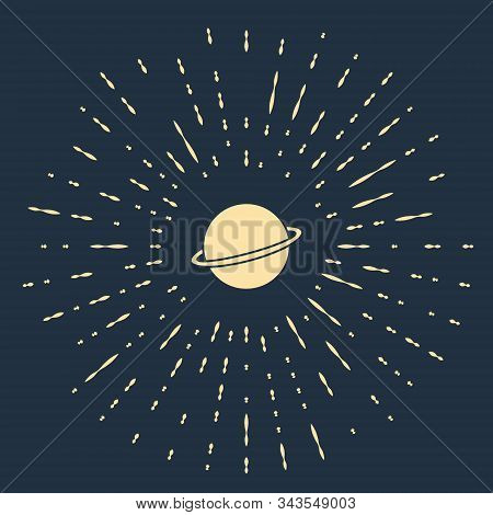 Beige Planet Saturn With Planetary Ring System Icon Isolated On Blue Background. Abstract Circle Ran