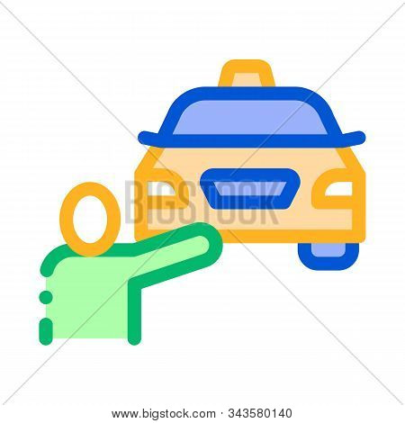 Human Hitch-hiking Online Taxi Icon Vector Thin Line. Contour Illustration