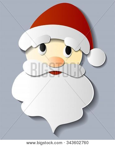 Paper Santa Claus Head With Red Hat And Shadows