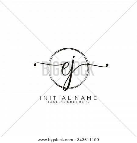 Ej Initial Handwriting Logo With Circle Template Vector.