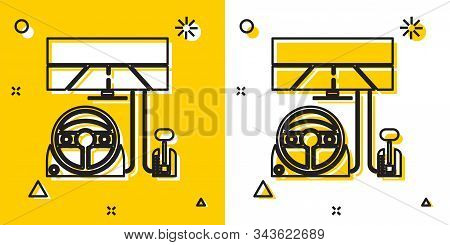 Black Racing Simulator Cockpit Icon Isolated On Yellow And White Background. Gaming Accessory. Gadge