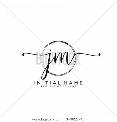 Jm Initial Handwriting Logo With Circle Template Vector.