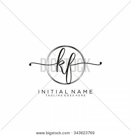 Kf Initial Handwriting Logo With Circle Template Vector.