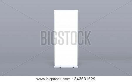 Rollup Banners Stand. Blank Template Mockups. Exhibition Stand Roll-up Banners, Isolated Screen For 