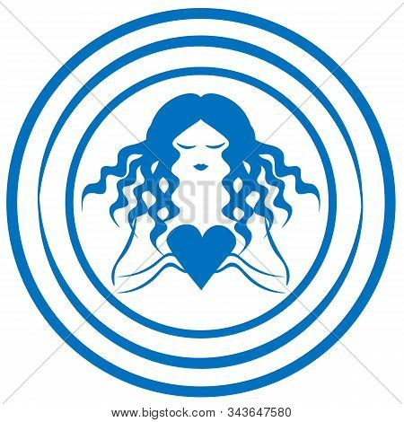 Blue Logotype In Water Circles With Curly Woman Holding Heart